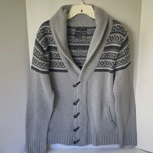 Brave Soul  Men's Size Large Gray and Black Patterned Cardigan Sweater Y2k